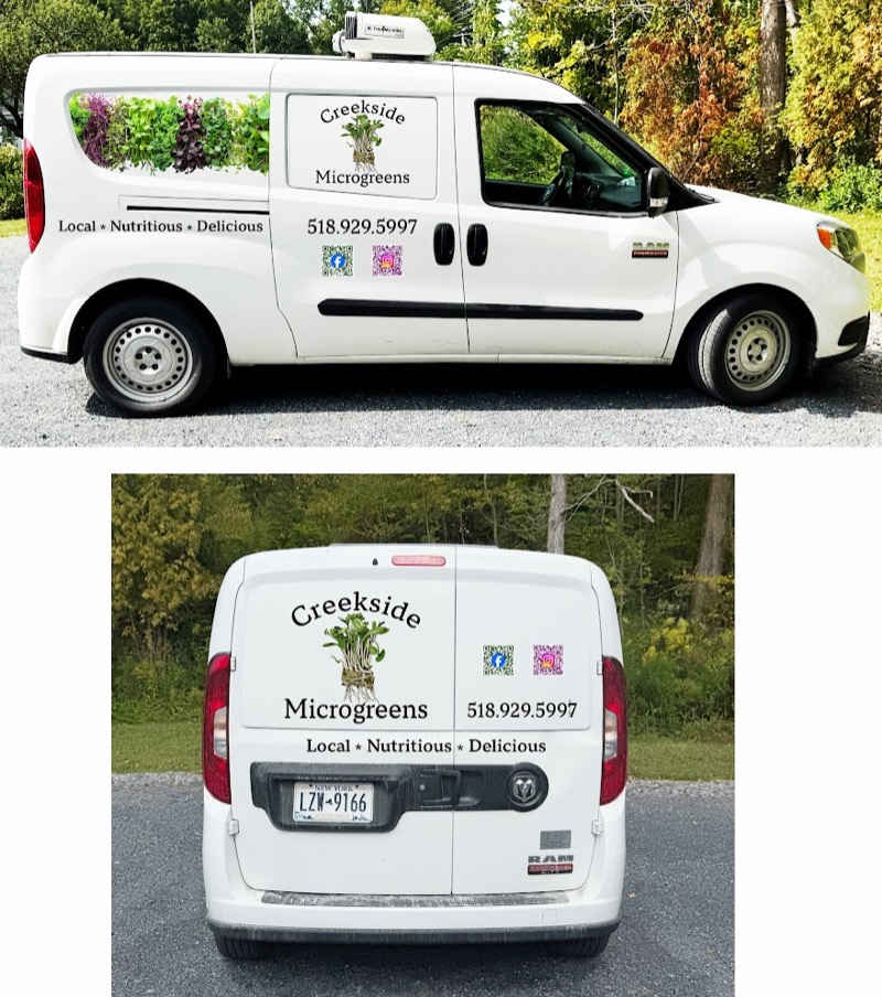 Creekside Microgreens delivery van with branding